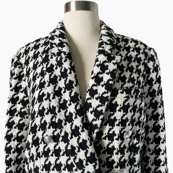 L’Agence Kenzie Houndstooth Blazer Black White Tweed Size 12 - Picture 4 of 9